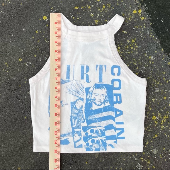 Nirvana Graphic Cropped Tank Top Cream with Blue Print Kurt Cobain size Medium - Picture 4 of 7